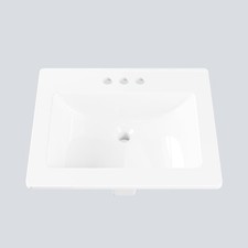 21x17.7x6.7" Bathroom Vessel Sink Semi-Recessed Square Ceramic Basin Vanity Sink