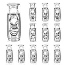 12pcs Plastic Spring Cord Locks Double Hole Toggle Stopper Cord Fastener, Silver