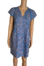 J. Jill Blue Paisley Cottagecore 100% Linen Dress Mini Midi  - Size S Petite