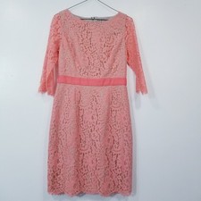 Eliza J Women size 6  Pink Boat-Neck 3/4 Sleeves Sheath Dress Scalloped Hem