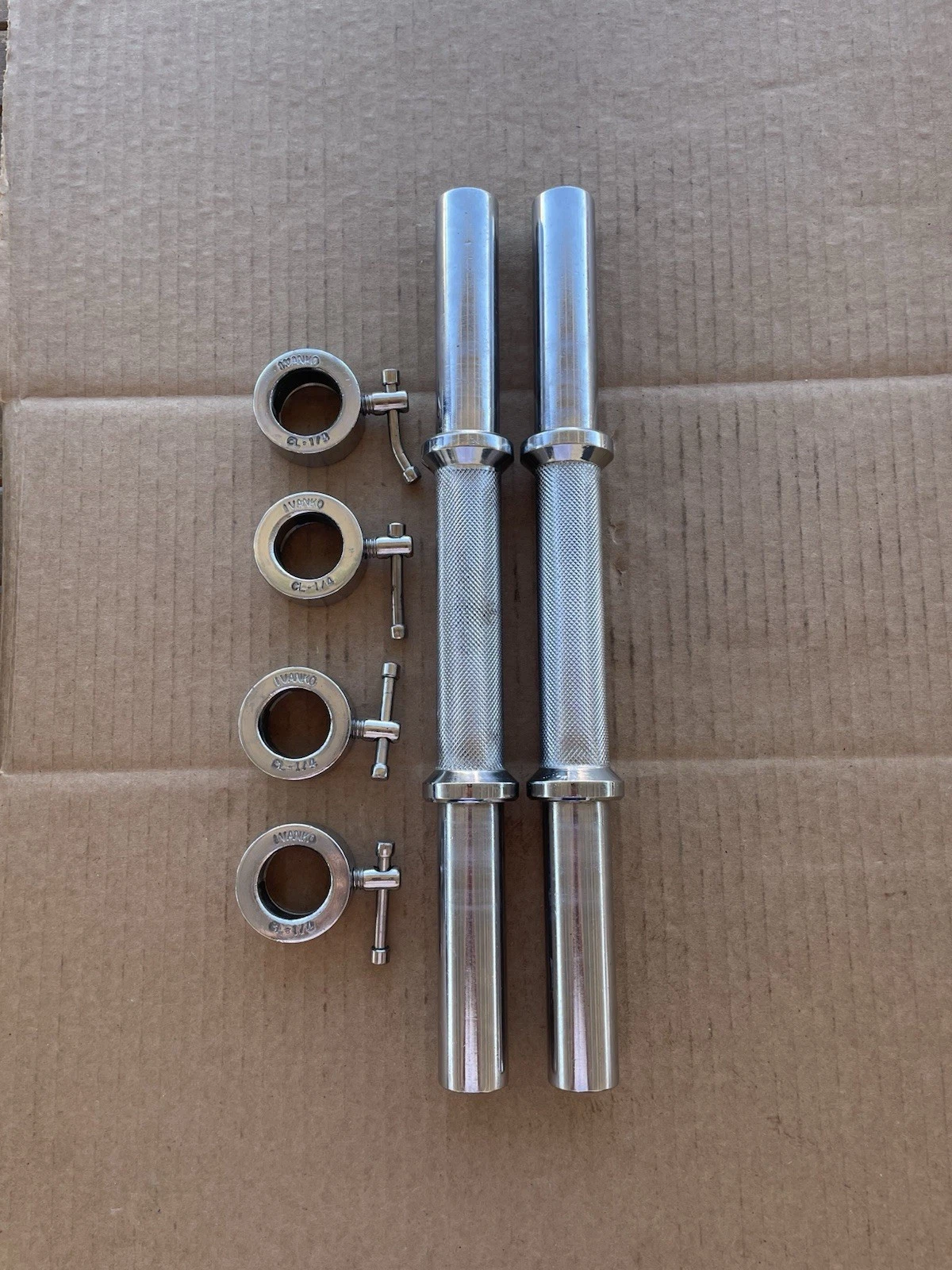 Ivanko Chrome Dumbbell Handles Pair w/ Collars Standard 14”