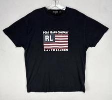 VTG Ralph Lauren Polo Jeans Co T-Shirt Men’s Medium Black Cotton RL Flag Graphic