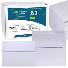200Pc White A2 Invitation Envelopes 4-3/8x5-3/4 Self Seal Peel Press