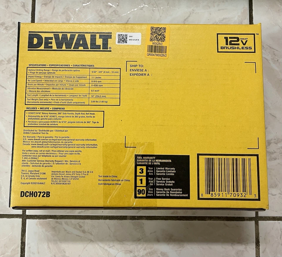 DeWALT DCH072B 12V Brushless Cordless 9/16-in SDS PLUS Rotary Hammer (Tool-Only) - Image 2 of 4