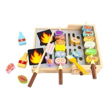 Wooden Grill Playset Sturdy Grill Playset with Toy Food Realistic for Preschool