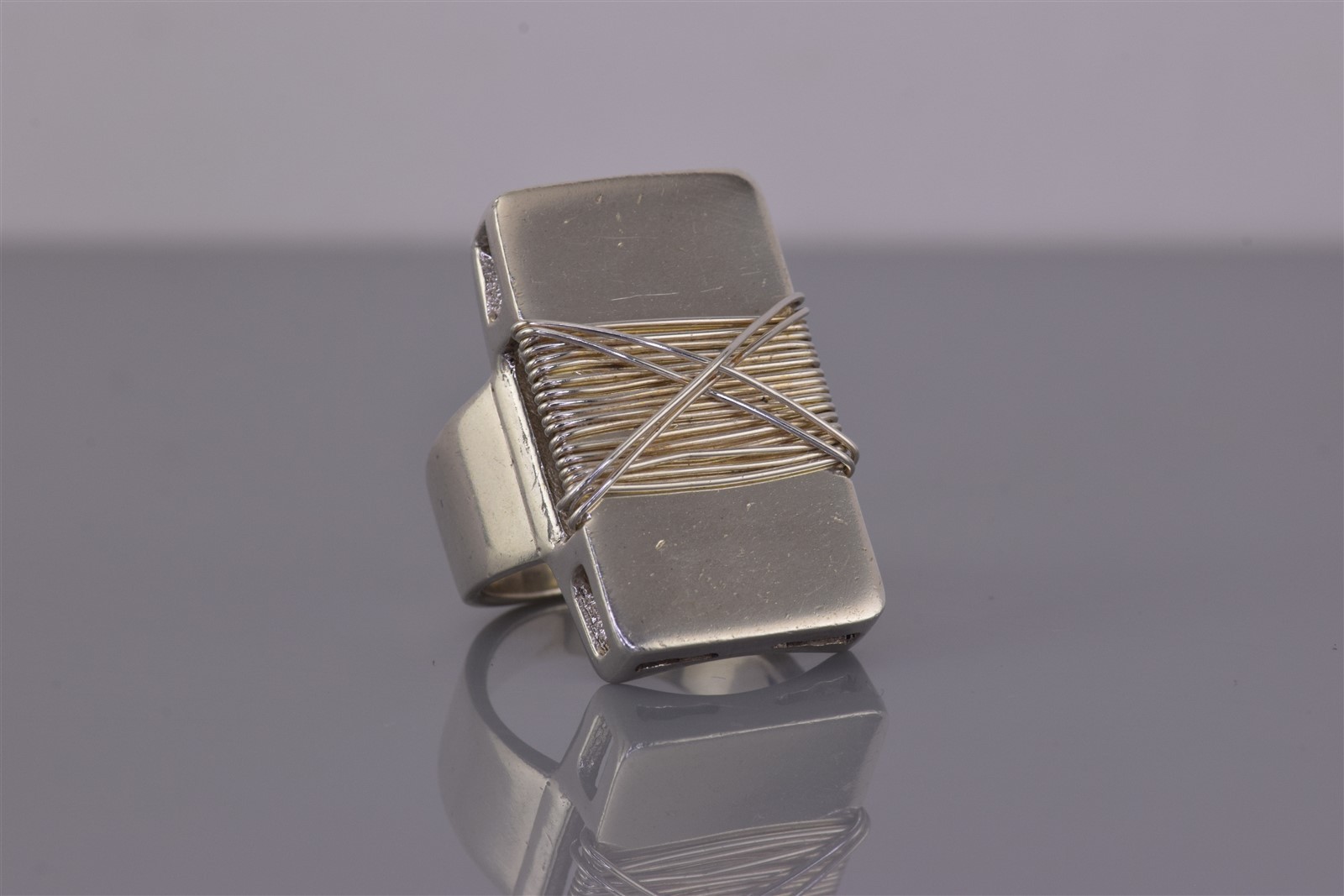 Sterling Silver 27mm Rectangular Wire Wrapped Cri… - image 2