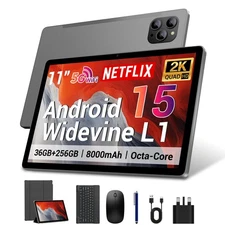 2025 Android 15 Tablet 11 Inch with Keyboard Stylus Mouse: 2K IPS Tablette (2...