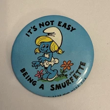 “It's Not Easy Being A Smurfette" Button Pin 1980 W. Berrie Smurfs Vtg