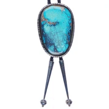 1986 Huge 130ct Bisbee Turquoise sterling silver bolo tie