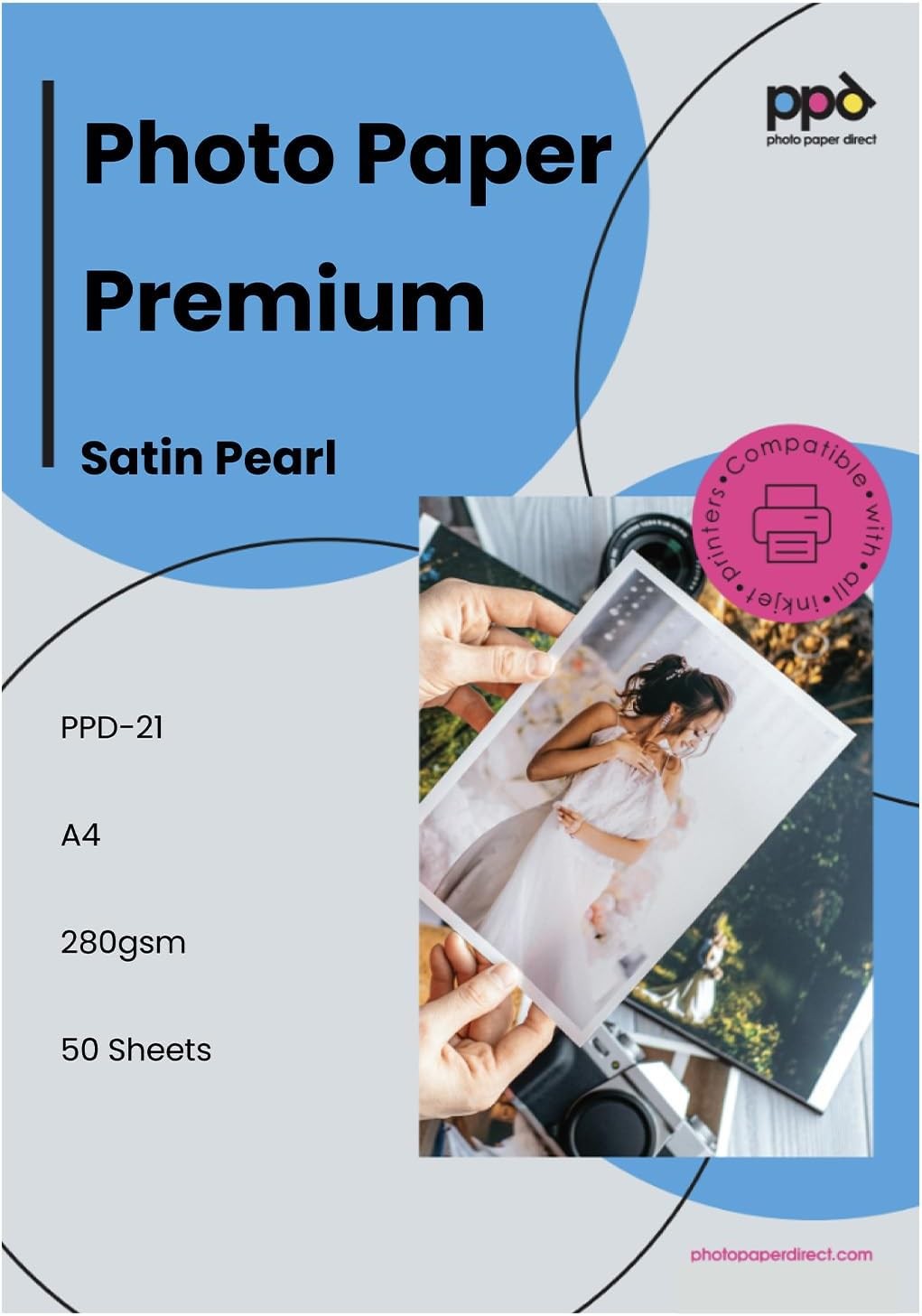 PPD 50 Sheets A4 Inkjet Super Premium Satin Photo Paper 280gsm Professional Gra