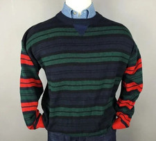 Vtg NWT Gitano Sweater Men's Large Green Striped Acrylic Crewneck Pullover 90s