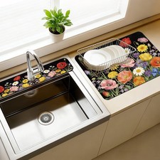3 Pcs 2 Size Kitchen Sink Splash Guard Faucet Mat Wildflower Pattern Faucet M...