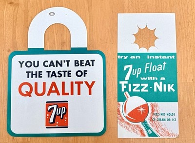 TWO Vintage 7 Up Paper Soda Bottle Topper Advertising Fizz-Nik