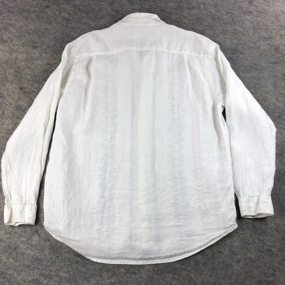 Camisa Tommy Bahama Relax Lino Para Hombre L Blanca Azul Naranja Floral Rayas Informal Foto 3 de 4