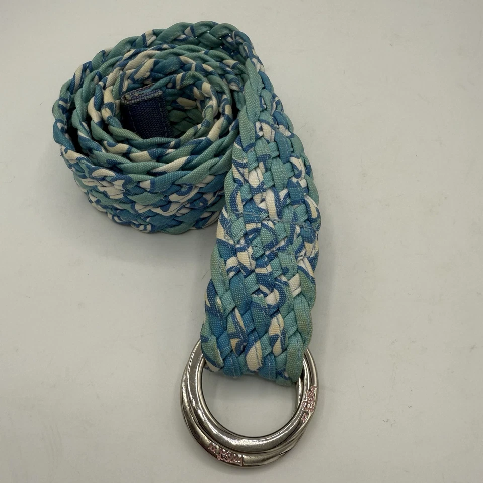 Плетеный пояс Lilly Pulitzer оплетка серебро кольцо D хлопок размер средний синий цвет морской волны - Изображение 2 из 4