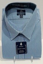 Mens George Long Sleeve Classic Fit Stretch Collar Blue Striped Dress Shirt 3XL