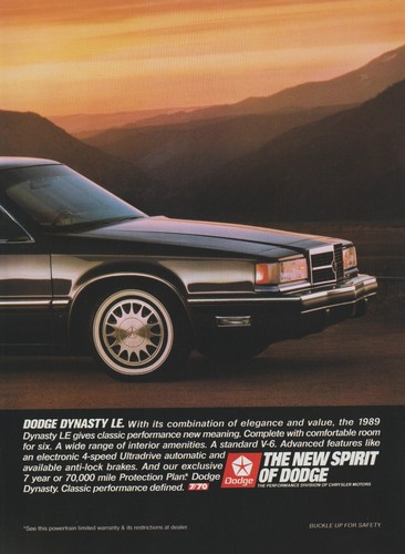 1989 Dodge Dynasty LE - City, Mountains -"New Definition"- 2 Page Print Ad Photo - Picture 3 of 3