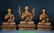 13''Old Tibetan Bronze Gilt Silver Je Kama Tsongkhapa Zongkaba Buddha Statue Set