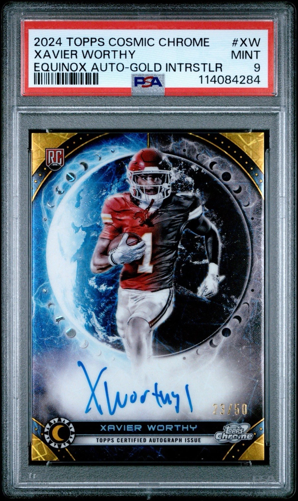 Xavier Worthy Topps Cosmic Chrome Equinox Autographs #XW Gold Interstellar