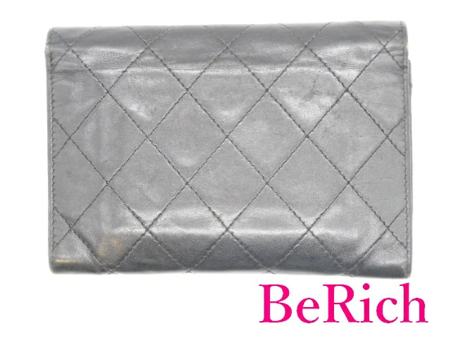 CHANEL Cambon Black Lambskin Leather Coco Mark Wallet A26722