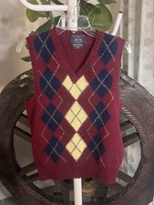 VTG 80s Allen Solly Shetland Wool Argyle Sweater Vest Burgundy Made In Scotland