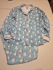 Munki Munki Flannel Pajama Set Size Medium Blue Snowman
