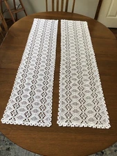 2 Matching Crochet/Lace White Table Runners or Dresser Scarves