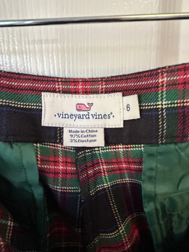 Pantalones Vineyard Vines para mujer 6 verde marino a cuadros mezcla de lana tartán tobillo vacaciones Foto 2 de 2