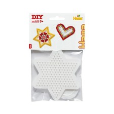 Hama® Bügelperlen Midi - Stiftplatten im Beutel - kleines Herz, kleiner Stern.