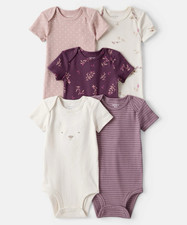 Carter's 5-Pack 6M Girls Cotton Bodysuits Floral Bear Purple Size 3 Months