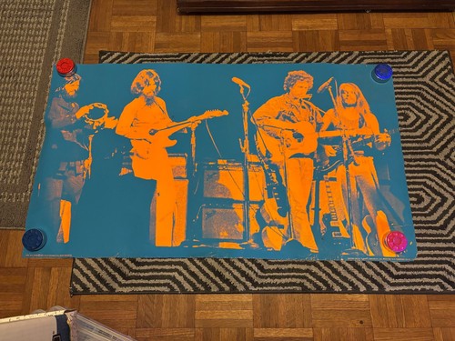 1973 VINTAGE BLACKLIGHT POSTER W/ BOB DYLAN  GEORGE HARRISON  RINGO STAR  AS-IS