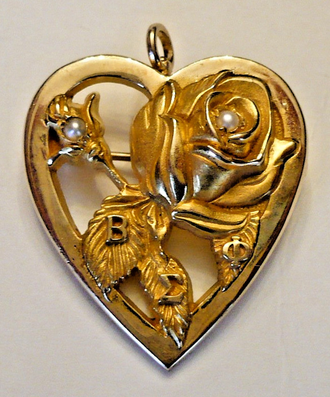 10K Gold Order Of The Rose Heart Beta Sigma Phi Sorority Pin Pendant 6.3 Grams