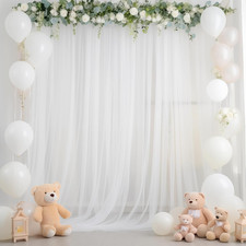 10Ft X 10Ft White Tulle Backdrop Curtain for Parites, Sheer Backdrop Curtains