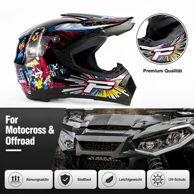 Integralhelm Crosshelm Schwarz Graffiti Look Für Universal Fullface Dirtbike