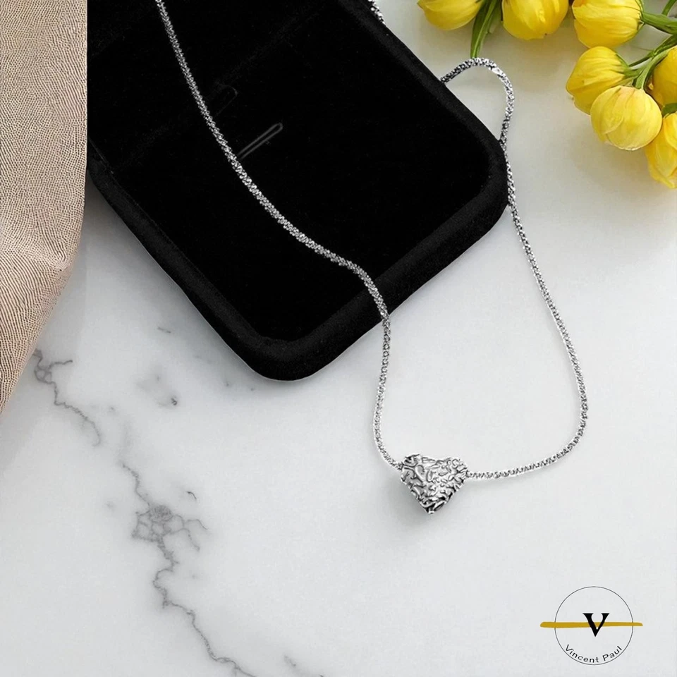 COLLANA DONNA ARGENTO 925 RODIATO CON PENDENTE A CUORE MARTELLATO - Immagine 2 di 4