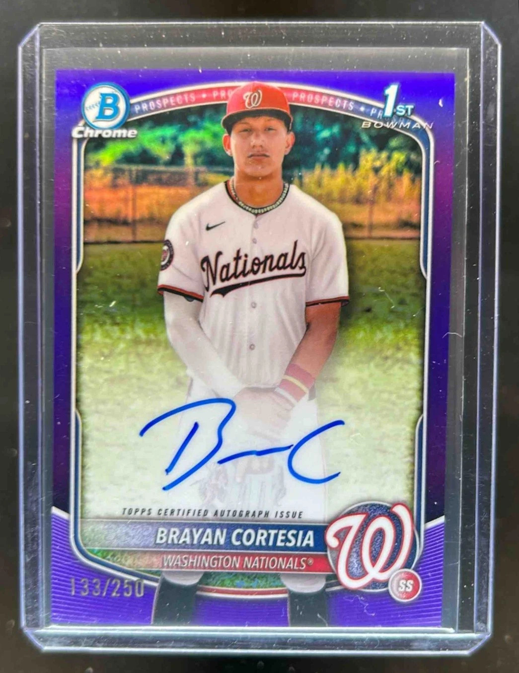 2025 Bowman Chrome Brayan Cortesia Auto Purple Refractor 1st Prospect #133/250