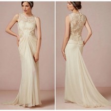 BHLDN Tadashi Shoji Cypress Dress Beaded Silk Chiffon Gown Women’s Size 6