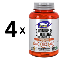 4 X NOW Foods Arginine & Citrulline, 500/250 - 120 Vcaps (145,73 Eur/Kg)