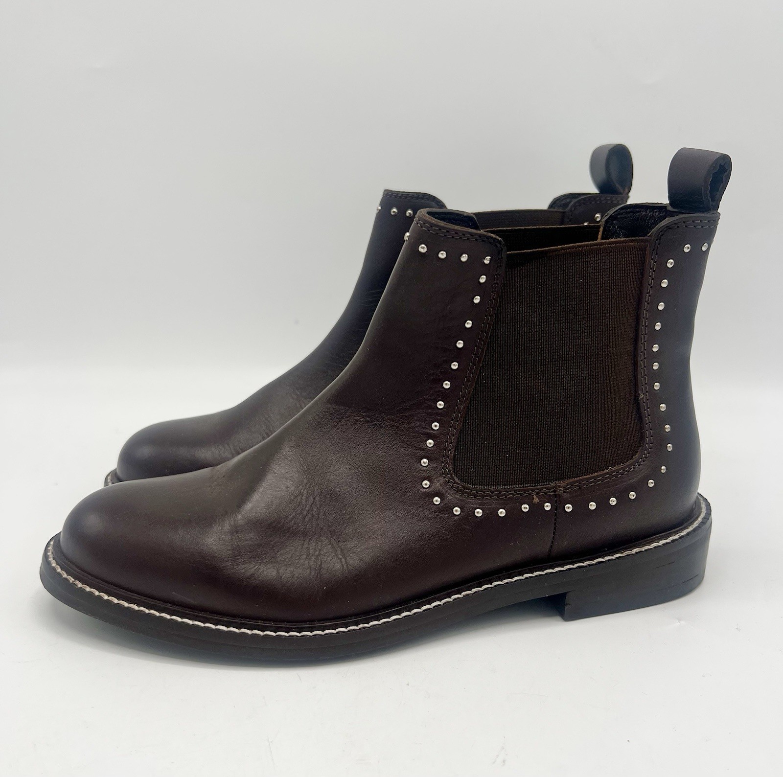 John White Brown Leather Studded Chelsea Cowboy Western Ankle Boots UK 5 VGC