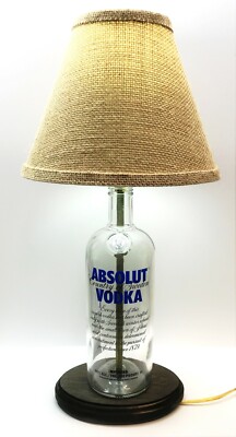 Absolut Vodka Bottle Bar TABLE LAMP Lounge Light with BURLAP SHADE & LED Bulb