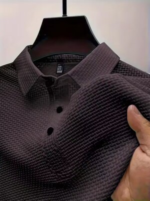 Men Fashion Super Soft Lapel Neck Stretchy Breathable Button Up  Purple T-shirt
