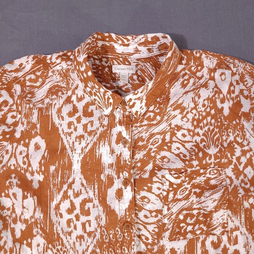 Garnet Hill Linen Shirt Top Womens Size 10 Long Sleeve Button Lightweight