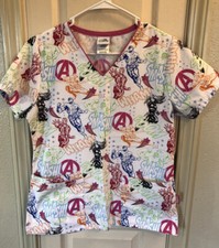 Marvel Comics Superheros Avengers Scrub Top Short Sleeve Womens Size XS