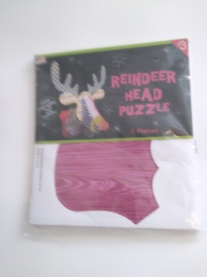 NIP 14'' MGS Reindeer Head Cardboard Puzzle 8 Pieces  Multi Color and print