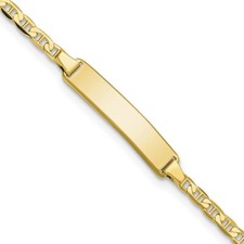 Real 10K Yellow Gold Flat Anchor Link ID Chain Bracelet; 5.5 inch; Lobster Clasp