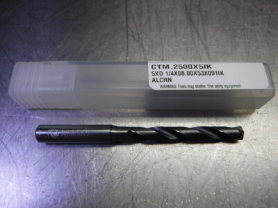 CTMI 1/4'' Coolant Thru Carbide Drill 5xd 1/4x08.00x53x091IK ALCRN (LOC1633B)