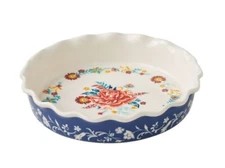 Pioneer Woman ~ KEEPSAKE FLORAL ~ 9" Stoneware ~ Pie Plate ~ Ruffled Edge