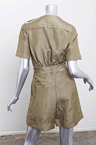 Marc by Marc Jacobs Damen Khaki Seide Leinen Kurzarm Gürtel Cargo Strampler 0 - Bild 4 von 7