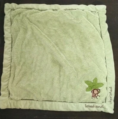 Nojo Baby Blanket Lovey Green Luxe Plush Monkey Loved and Cherished 26x26 - Image 1 of 4