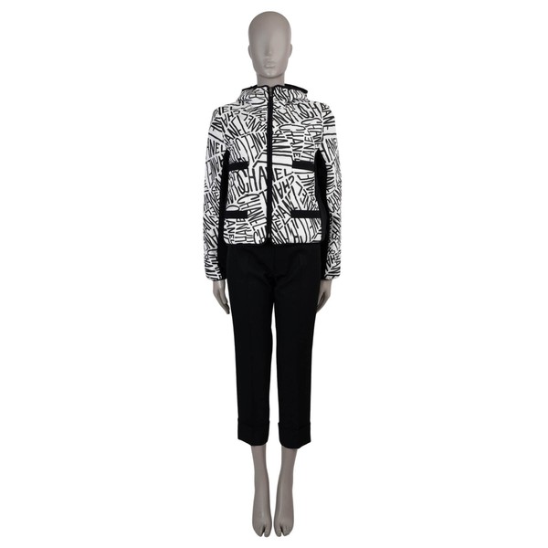 71804 authentische Chanel weiß & schwarz 21N COCO NEIGE LOGO SKI gefütterte Jacke XS
